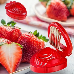 2PCS Strawberry Slicer, Fruit Cutter, DIY Kids Fruit Egg Slicer Kitchen Gadgets, Veggie Strawberry Slicer Tool with Stainless Steel Blade for Dessert and Cake Decorations