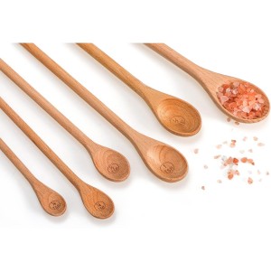 Wooden Meauring Spoons Set of 6 - Long Handle Beechwood Measuring Spoons 1/8 TSP, 1/4 TSP, 1/2 TSP, 1 TSP, 1/2 tbsp & 1 tbsp for Measuring Dry Ingredients for Cooking Baking Gift(10 inch)