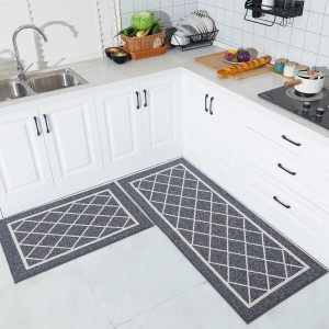 BEQHAUSE-Kitchen-Rugs-Non-Slip-Kitchen-Mats-for-Floor Machine Washable Kitchen Rugs 2 Pieces Grey Kitchen Runner Carpet with TPR Backing 20x30inch/20x48inch