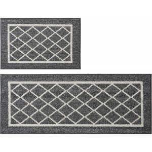 BEQHAUSE-Kitchen-Rugs-Non-Slip-Kitchen-Mats-for-Floor Machine Washable Kitchen Rugs 2 Pieces Grey Kitchen Runner Carpet with TPR Backing 20x30inch/20x48inch