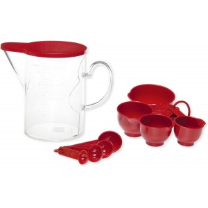 Measuring Cups and Measuring Spoons Set of 10 Pieces, Supreme Housewares Plastic Multi-Purpose Home Essentials Cooking, and Baking Tools BPA Free Dishwasher Safe for Liquid and Dry (Red)