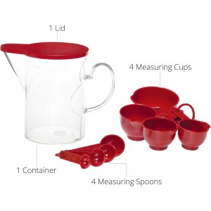 Measuring Cups and Measuring Spoons Set of 10 Pieces, Supreme Housewares Plastic Multi-Purpose Home Essentials Cooking, and Baking Tools BPA Free Dishwasher Safe for Liquid and Dry (Red)