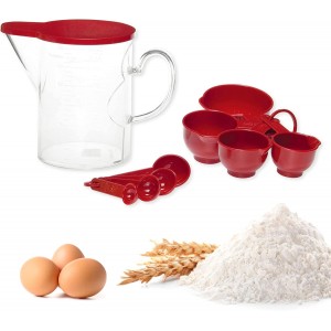 Measuring Cups and Measuring Spoons Set of 10 Pieces, Supreme Housewares Plastic Multi-Purpose Home Essentials Cooking, and Baking Tools BPA Free Dishwasher Safe for Liquid and Dry (Red)