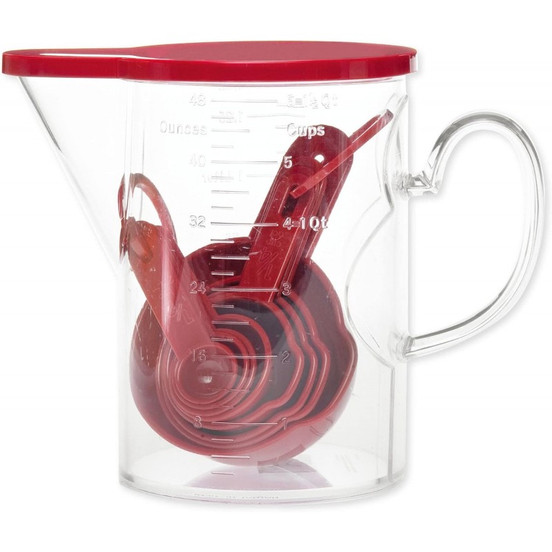 Measuring Cups and Measuring Spoons Set of 10 Pieces, Supreme Housewares Plastic Multi-Purpose Home Essentials Cooking, and Baking Tools BPA Free Dishwasher Safe for Liquid and Dry (Red)