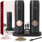 automatic pepper mill,USB rechargeable,Adjustable Coarseness,ceramic burr,refillable,Auto grinders with charging base LED light (With Plastic Charging base(2PCS))