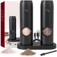 automatic pepper mill,USB rechargeable,Adjustable Coarseness,ceramic burr,refillable,Auto grinders with charging base LED light (With Plastic Charging base(2PCS))