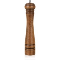 1Pack Wood Pepper Grinder, XWXO 10 Inch Salt Mill Pepper Shaker, Pepper Mill with Adjustable Ceramic Rotor - Oak Wood Pepper Grinder for Your Kitchen