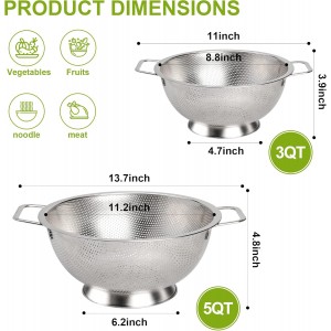 Colander Stainless Steel 3-Quart, Strainer for Kitchen Food, Dishwasher Safe