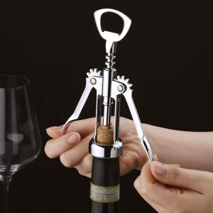Wine Opner Wing Corkscrew,Stainless Steel Wing Corkscrew with Coil Cutter Used in Kitchen Restaurant Bars,Waiters Corkscrew Beer Cap Bottles Opener for Men Women （Black