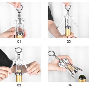 Wine Opner Wing Corkscrew,Stainless Steel Wing Corkscrew with Coil Cutter Used in Kitchen Restaurant Bars,Waiters Corkscrew Beer Cap Bottles Opener for Men Women （Black