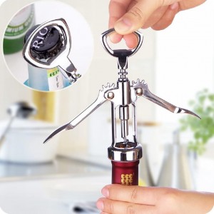 Wine Opner Wing Corkscrew,Stainless Steel Wing Corkscrew with Coil Cutter Used in Kitchen Restaurant Bars,Waiters Corkscrew Beer Cap Bottles Opener for Men Women （Black