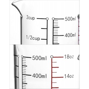 QWORK Glass Measuring Cup, 2 Pack 500ML (18 Oz, 2 Cup), High Borosilicate Glass Scale Cup with Handle and Durable Bamboo Lid, for Kitchen or Restaurant