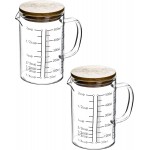 QWORK Glass Measuring Cup, 2 Pack 500ML (18 Oz, 2 Cup), High Borosilicate Glass Scale Cup with Handle and Durable Bamboo Lid, for Kitchen or Restaurant