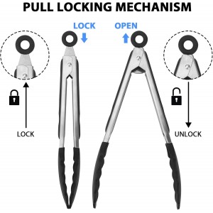 Serving Tongs Kitchen Tongs - Heat Resistant, Premium Stainless Steel Locking Cooking Tongs with Silicone Tips, Non-Slip Food Tongs for Cooking, Heavy Duty, Non-Stick (7 Inch(4 Pack))