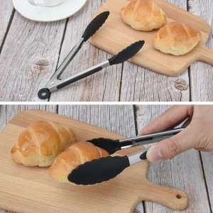 Serving Tongs Kitchen Tongs - Heat Resistant, Premium Stainless Steel Locking Cooking Tongs with Silicone Tips, Non-Slip Food Tongs for Cooking, Heavy Duty, Non-Stick (7 Inch(4 Pack))