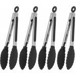 Serving Tongs Kitchen Tongs - Heat Resistant, Premium Stainless Steel Locking Cooking Tongs with Silicone Tips, Non-Slip Food Tongs for Cooking, Heavy Duty, Non-Stick (7 Inch(4 Pack))