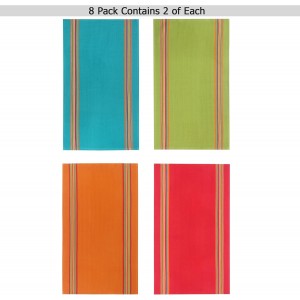 COTTON CRAFT Salsa Stripe Kitchen Towel - Set of 8 Pure Cotton Absorbent Waffle Weave Dish Towel Dish Cloth - Low Lint Reusable Drying Towels - Restaurant Bar Cleaning Kitchen Hand Towel -16x28 Multi