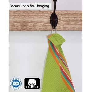 COTTON CRAFT Salsa Stripe Kitchen Towel - Set of 8 Pure Cotton Absorbent Waffle Weave Dish Towel Dish Cloth - Low Lint Reusable Drying Towels - Restaurant Bar Cleaning Kitchen Hand Towel -16x28 Multi