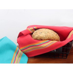 COTTON CRAFT Salsa Stripe Kitchen Towel - Set of 8 Pure Cotton Absorbent Waffle Weave Dish Towel Dish Cloth - Low Lint Reusable Drying Towels - Restaurant Bar Cleaning Kitchen Hand Towel -16x28 Multi