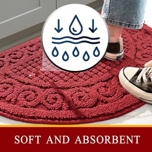 Kitchen Rugs Mats for Floor 2 Piece 18”X30”, Non Slip Washable Kitchen Mat, Absorbent Standing Throw Rug,Half Circle Carpet for Front of Sink,Laundry Room,Entryway, Red