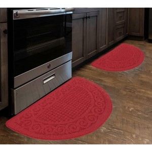 Kitchen Rugs Mats for Floor 2 Piece 18”X30”, Non Slip Washable Kitchen Mat, Absorbent Standing Throw Rug,Half Circle Carpet for Front of Sink,Laundry Room,Entryway, Red