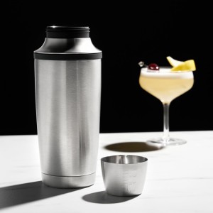 Viski Alchemi Vacuum Insulated Cocktail Shaker with Citrus Reamer, Cap, Strainer for Cold Brew Cocktails, Margarita, Whiskey Sour, Double Walled Stainless Steel Martini Shaker, Home Bar Tools, 18 oz