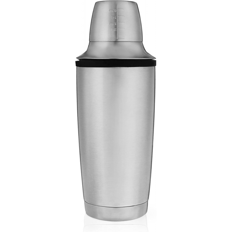 Viski Alchemi Vacuum Insulated Cocktail Shaker with Citrus Reamer, Cap, Strainer for Cold Brew Cocktails, Margarita, Whiskey Sour, Double Walled Stainless Steel Martini Shaker, Home Bar Tools, 18 oz