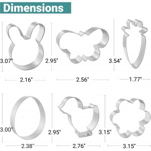 Easter Cookie Cutters 6 PCS, 3'' to 3.5'', Bunny, Egg, Carrot, Chick, Flower, Butterfly