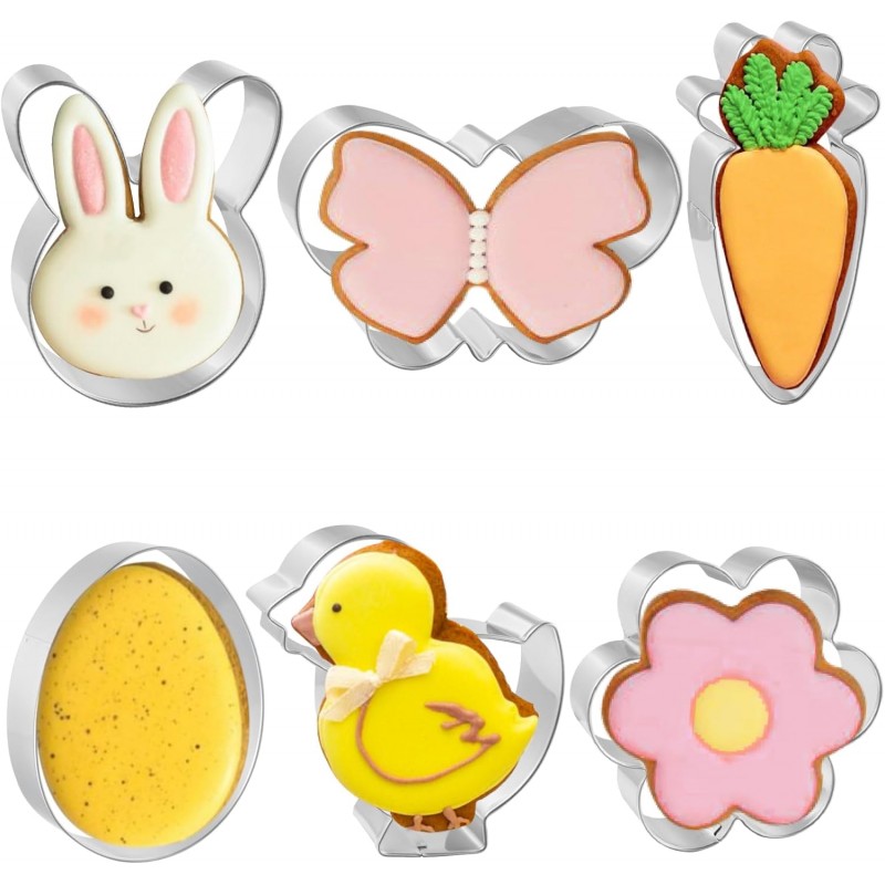 Easter Cookie Cutters 6 PCS, 3'' to 3.5'', Bunny, Egg, Carrot, Chick, Flower, Butterfly