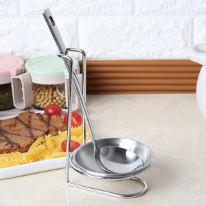 1 Piece Stainless Steel Spoon Rest Holder with Bowl Spoon Rack Standing Spoon Rest Vertical Spoon Rest Soup Ladle Holder Ladle Rest for Kitchen Counter, Silver