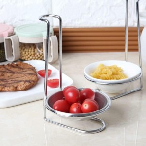 1 Piece Stainless Steel Spoon Rest Holder with Bowl Spoon Rack Standing Spoon Rest Vertical Spoon Rest Soup Ladle Holder Ladle Rest for Kitchen Counter, Silver