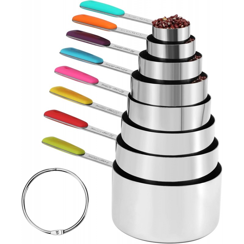 Stainless Steel Measuring Cups Set (8 Cups, Colorful)