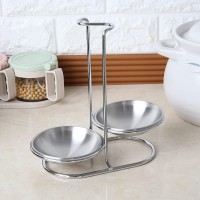 1 Piece Stainless Steel Spoon Rest Holder with Bowl Double Ladles Holder Spoon Rack Standing Spoon Rest Vertical Spoon Rest Soup Ladle Holder Ladle Rest for Kitchen Counter, Silver