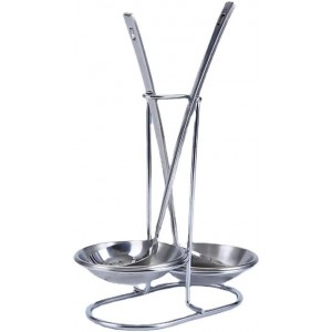 1 Piece Stainless Steel Spoon Rest Holder with Bowl Double Ladles Holder Spoon Rack Standing Spoon Rest Vertical Spoon Rest Soup Ladle Holder Ladle Rest for Kitchen Counter, Silver
