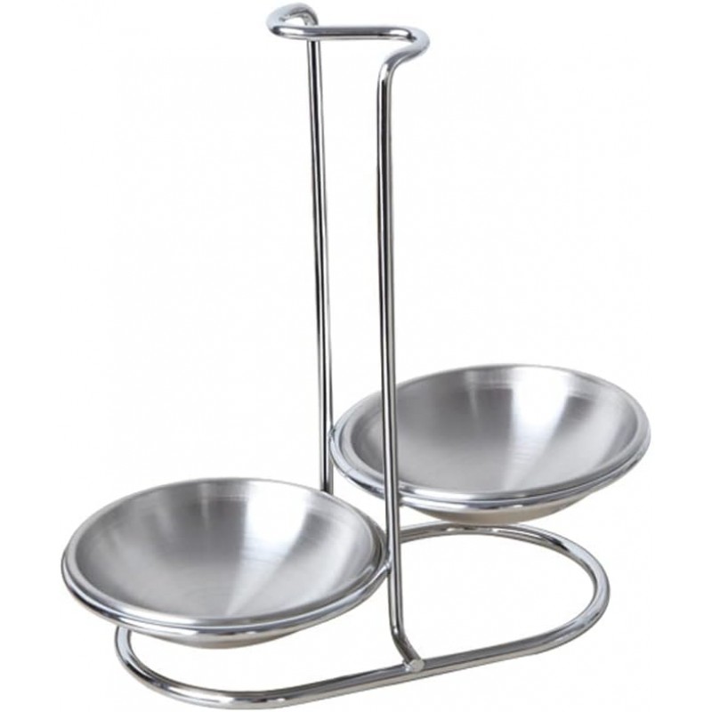 1 Piece Stainless Steel Spoon Rest Holder with Bowl Double Ladles Holder Spoon Rack Standing Spoon Rest Vertical Spoon Rest Soup Ladle Holder Ladle Rest for Kitchen Counter, Silver