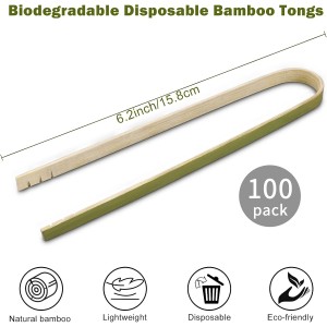 Mini Bamboo Tongs Disposable 100 Pcs 6.2 Inch Long Wooden Tongs for Charcuterie Large Cooking Utensils for Toaster Serving Food Natural Green for Catering Buffet Home