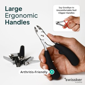 Swissker by Swissklip Heavy Duty Toenail Clippers for Men and Women – Professional Ergonomic Large Toe Nail Cutter & Trimmer for Thick Nails Seniors, Long Handle Toe Nail Clipper