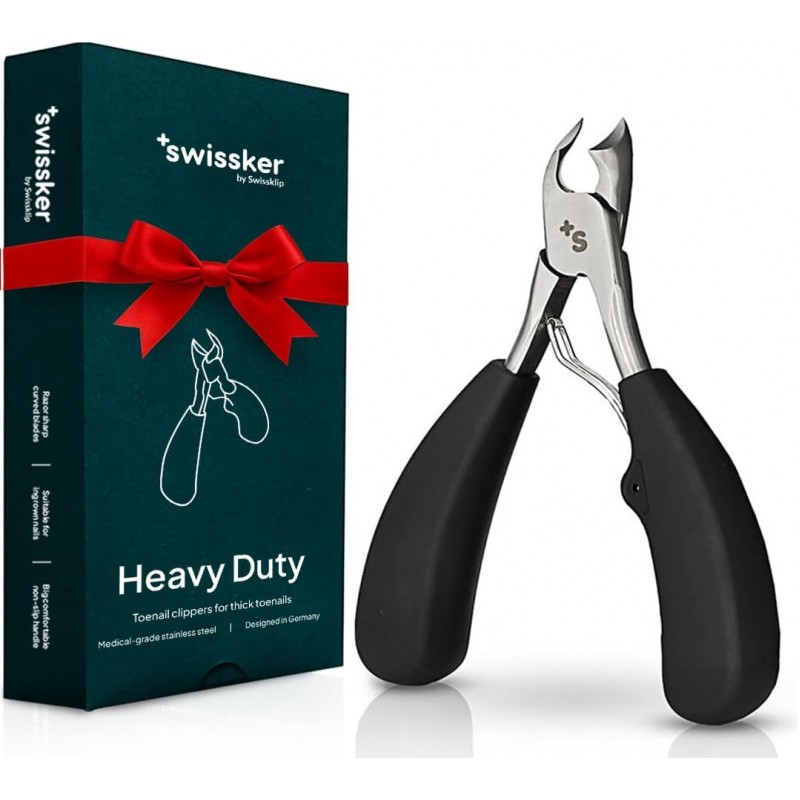 Swissker by Swissklip Heavy Duty Toenail Clippers for Men and Women – Professional Ergonomic Large Toe Nail Cutter & Trimmer for Thick Nails Seniors, Long Handle Toe Nail Clipper