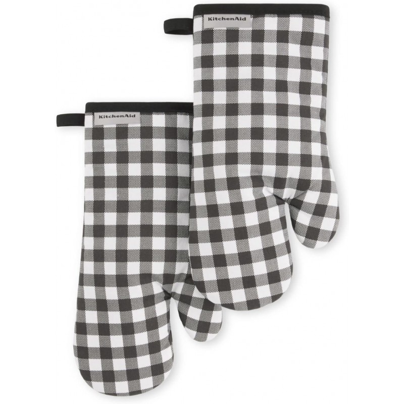 KITCHENAID Gingham Oven Mitt 2-Pack Set, Matte Black, 7