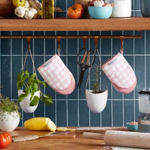 KitchenAid Gingham Mini Oven Mitt 2-Pack Set, Dried Rose, 5.5