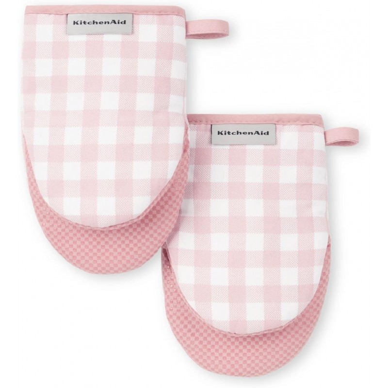 KitchenAid Gingham Mini Oven Mitt 2-Pack Set, Dried Rose, 5.5