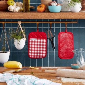 KitchenAid Gingham Pot Holder 2-Pack Set, Passion Red, 7