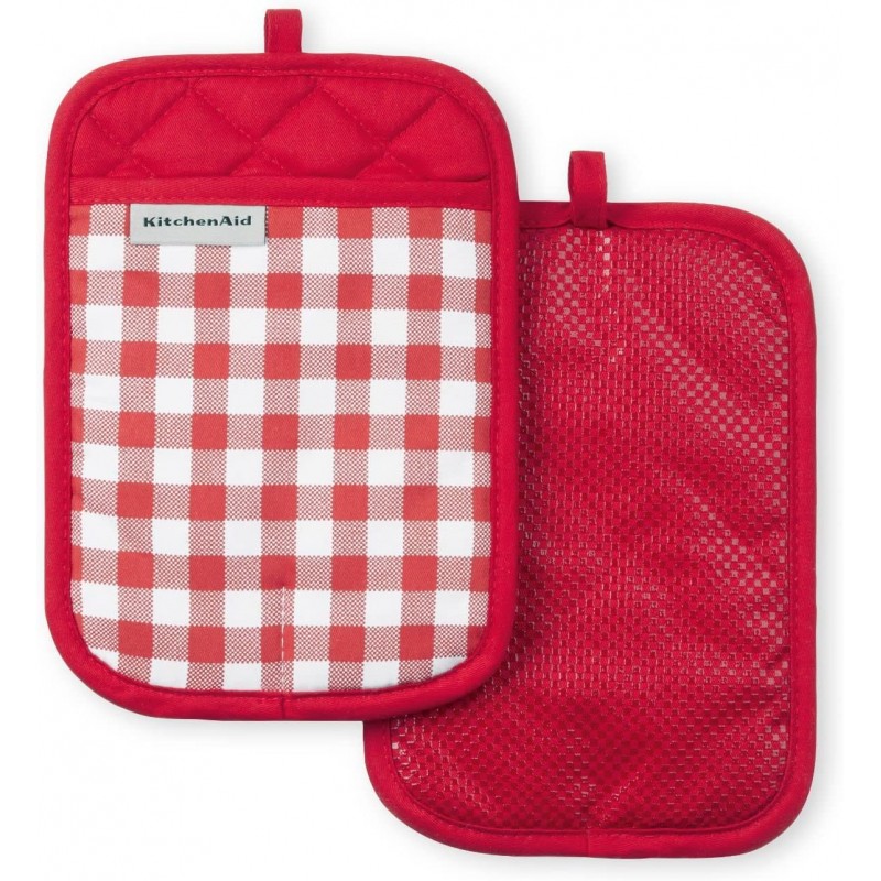 KitchenAid Gingham Pot Holder 2-Pack Set, Passion Red, 7