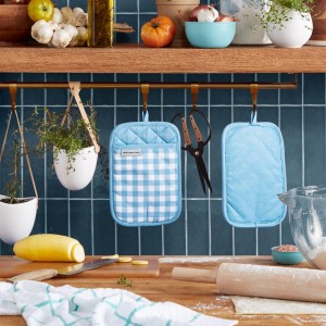KitchenAid Gingham Pot Holder 2-Pack Set, Blue Velvet, 7