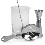 Professional Bartending Kit for Stirred Drinks: Crystal Mixing Glass, Japanese Jigger, Julep Strainer and Bar Spoon