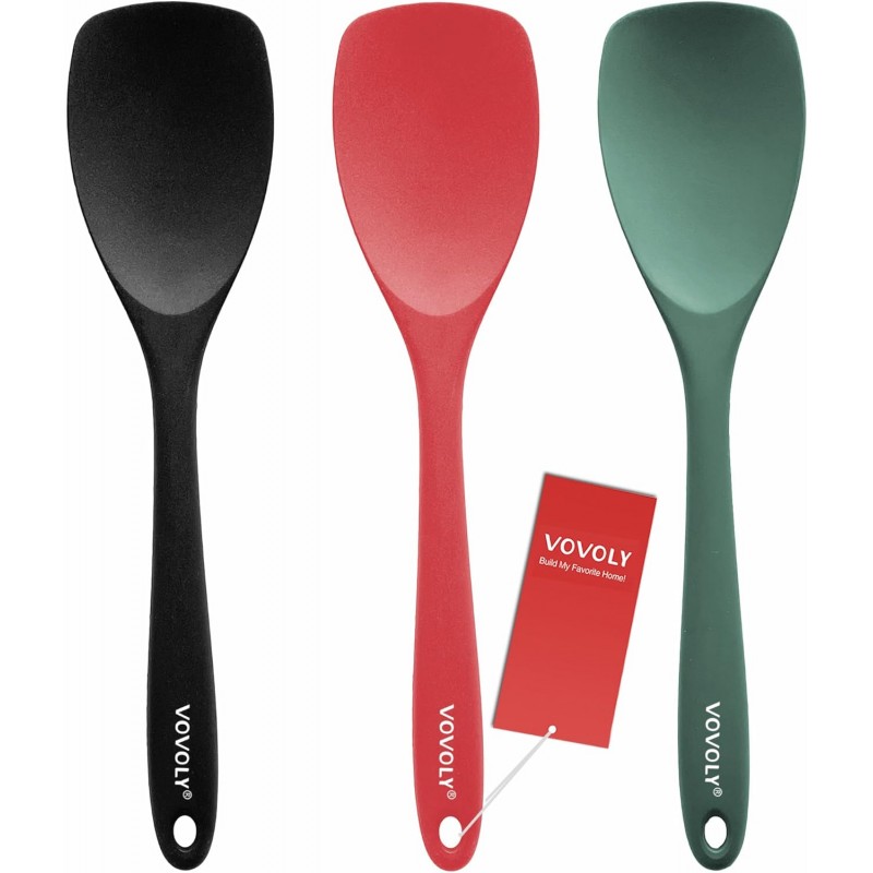 Upgrade Silicone Spatula Spoon Set,VOVOLY Heat Resistant Rubber Spoonula, Seamless Non-Stick Flexible Scrapers for Baking Mixing Tool,3 Pack,