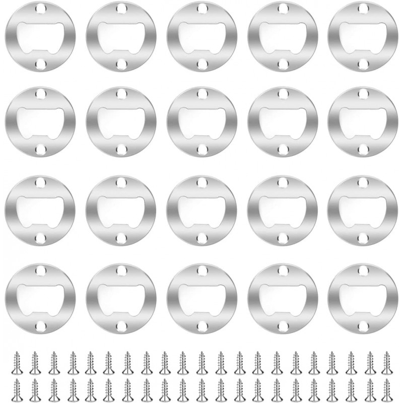 20 Set Stainless Steel Bottle Opener Insert Kits Metal Beer Bottle Opener Beer Wine Hardware Parts with 42Pcs Screws for DIY Resin Mould Kit Bottle Opener (Silver)