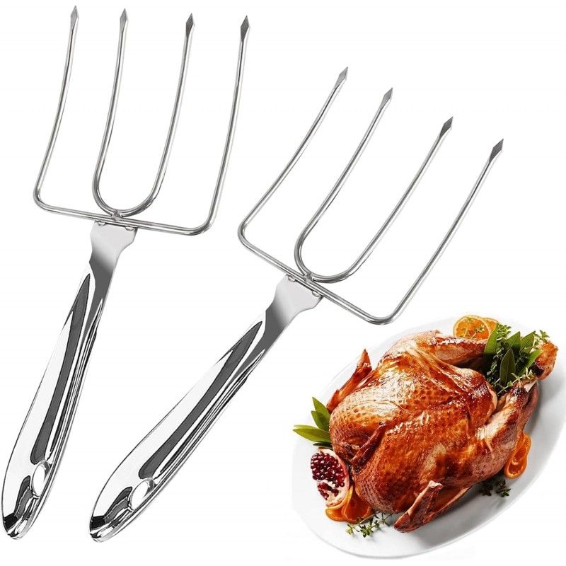 KAYCROWN Turkey Lifter Forks, Stainless Steel Poultry Lifters Set of 2, Roast Lifters Poultry Forks Carving Fork Great for Thanksgiving, Transfer Turkey or Ham Easily