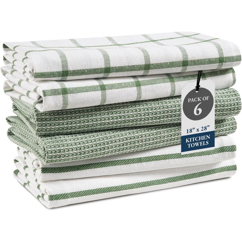LANE LINEN Cotton Kitchen Towels Set, 6-Pack – Absorbent, Quick-Drying Dish Towels, 18