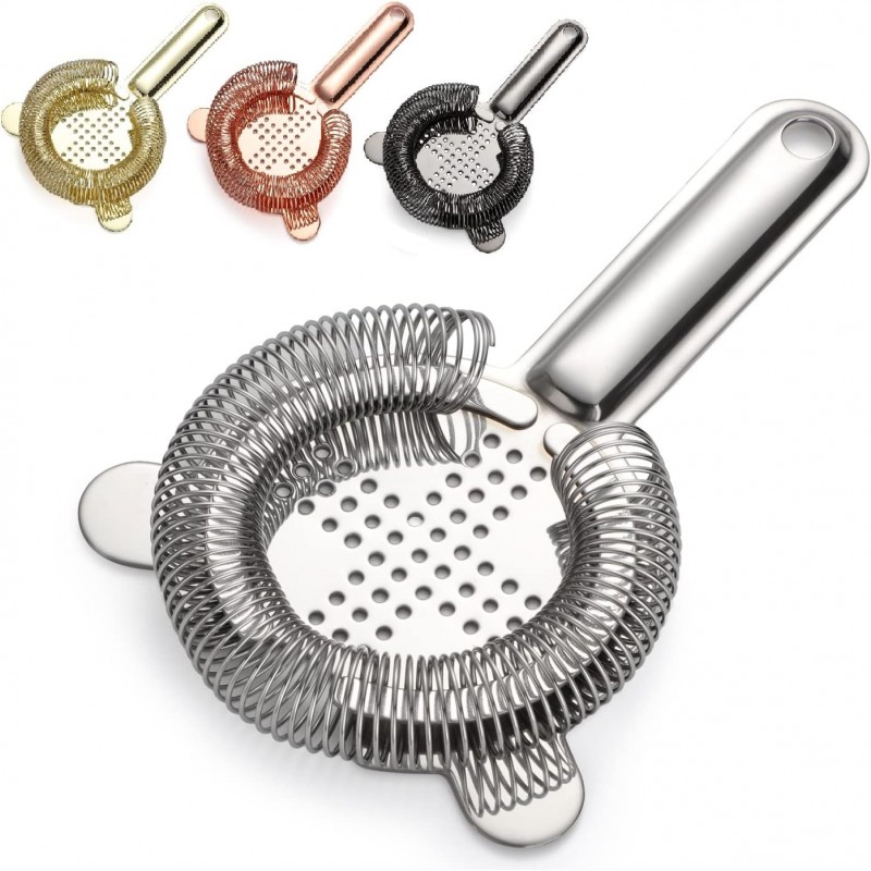 Cocktail Strainer,hawthorne strainer,Stainless Steel Bar Strainer, Bar Tool Drink Strainer with 100 Wire Spring for Professional Bartenders and Mixologists Professional for Bar Restaurant Home